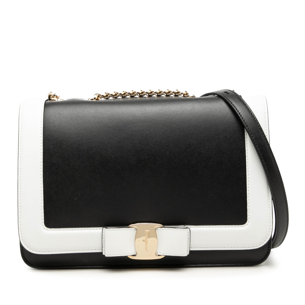Pre-Loved Ferragamo Bicolor Leather Vara Bow Crossbody